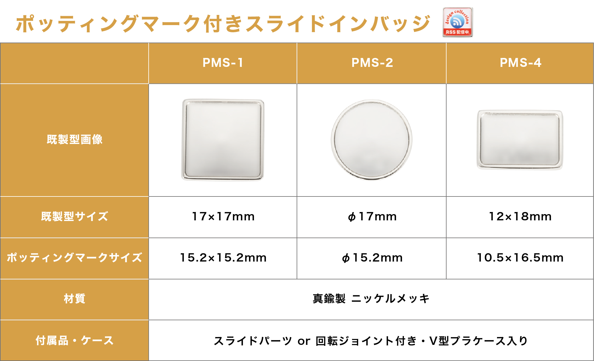 ポッティングマーク付きスライドインバッジ