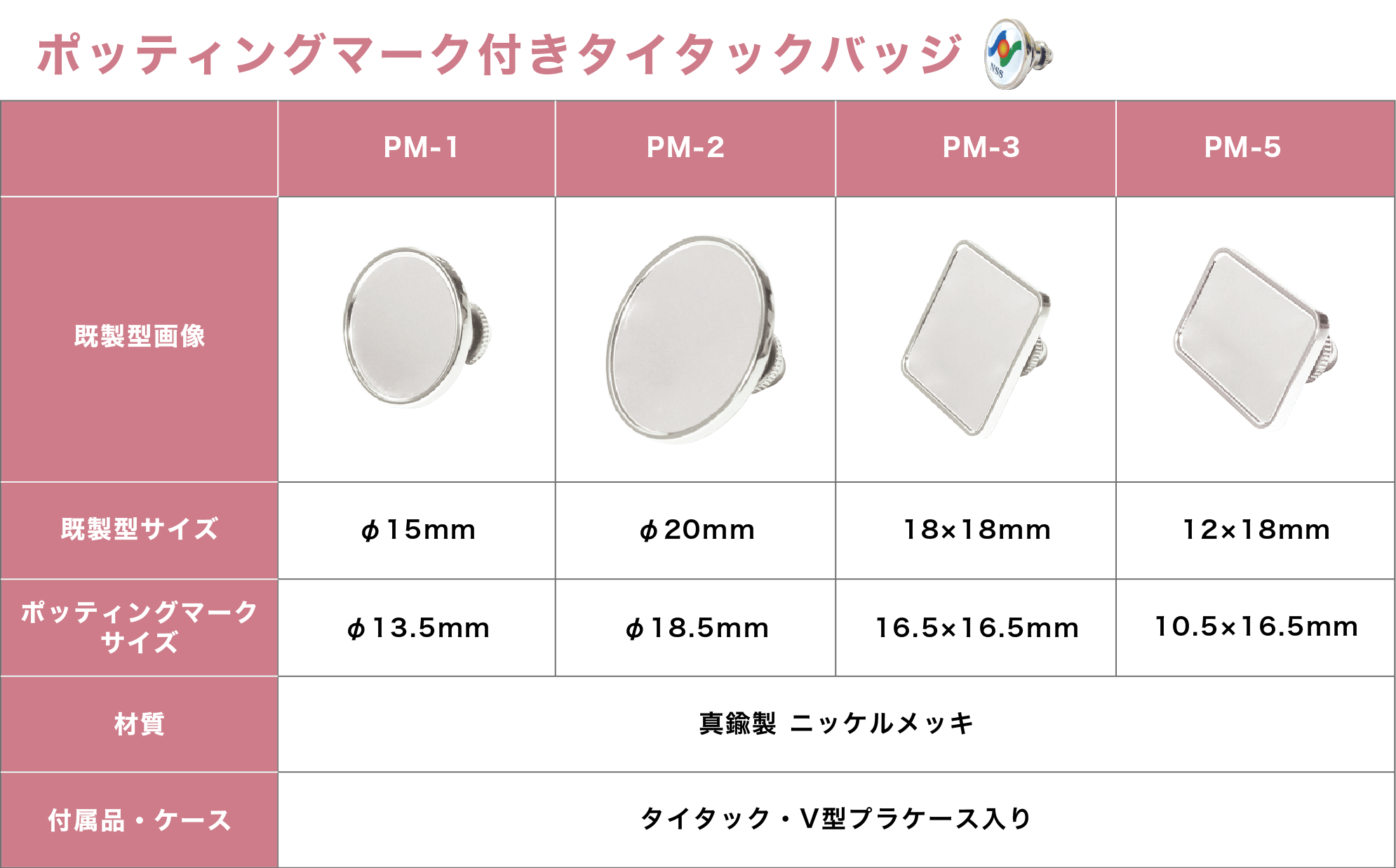 ポッティングマーク付きタイタックバッジ